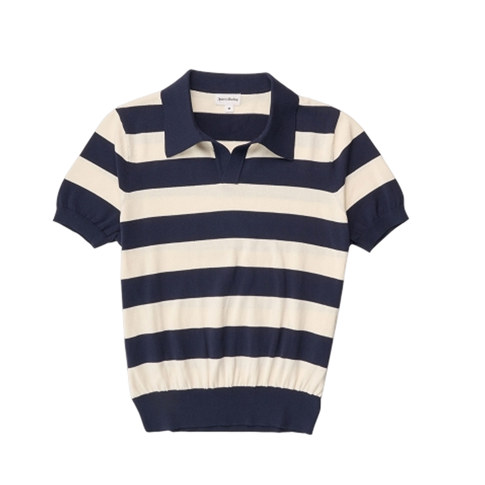 Navy & Off-White Cool Cotton Stripe Polo